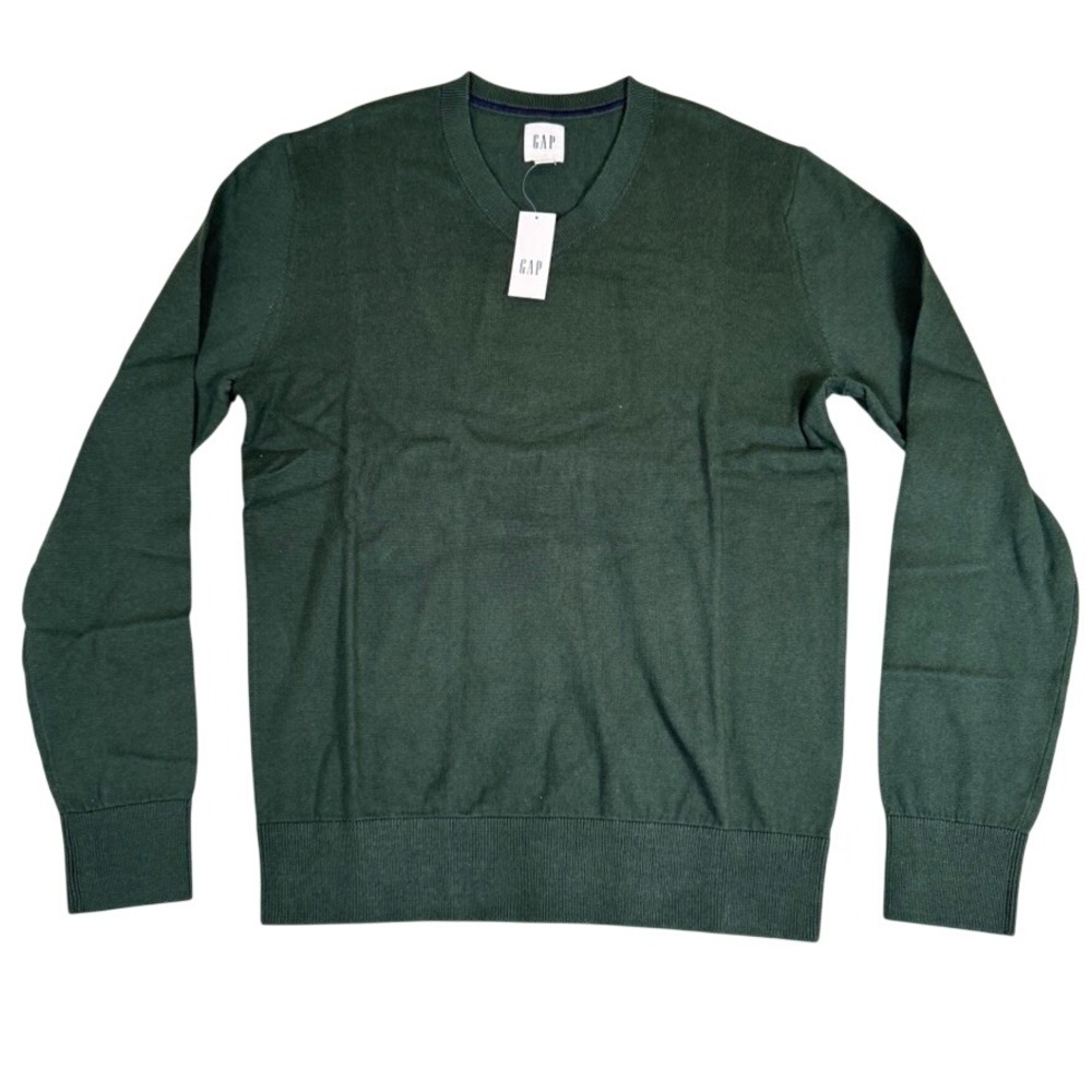 Gap Mens XS V-Neck Sweater Forest Green Fine Knit Long Sleeve Pullover